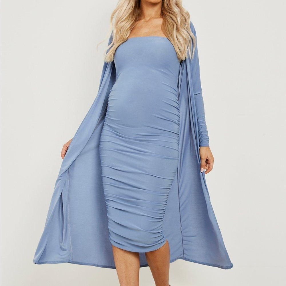 Maternity ruched duster dress set